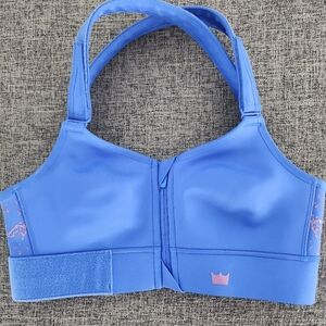 Blue Sports Bra with Pink Accents